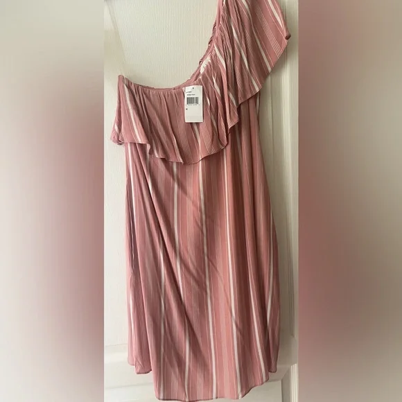 Le Kate | Rose Pink & White Vertical Stripped One Shoulder Dress | M | NWT - Picture 8 of 8